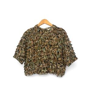 Ulla Johnson Carmella Metallic Ruffle Silk Blend Blouse Bronze Paisley $590